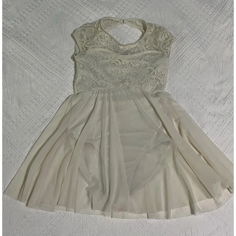 Weissman White Lace Mesh Cap Sleeve Dance Dress Nylon/Poly/Spandex RN 64830 MC